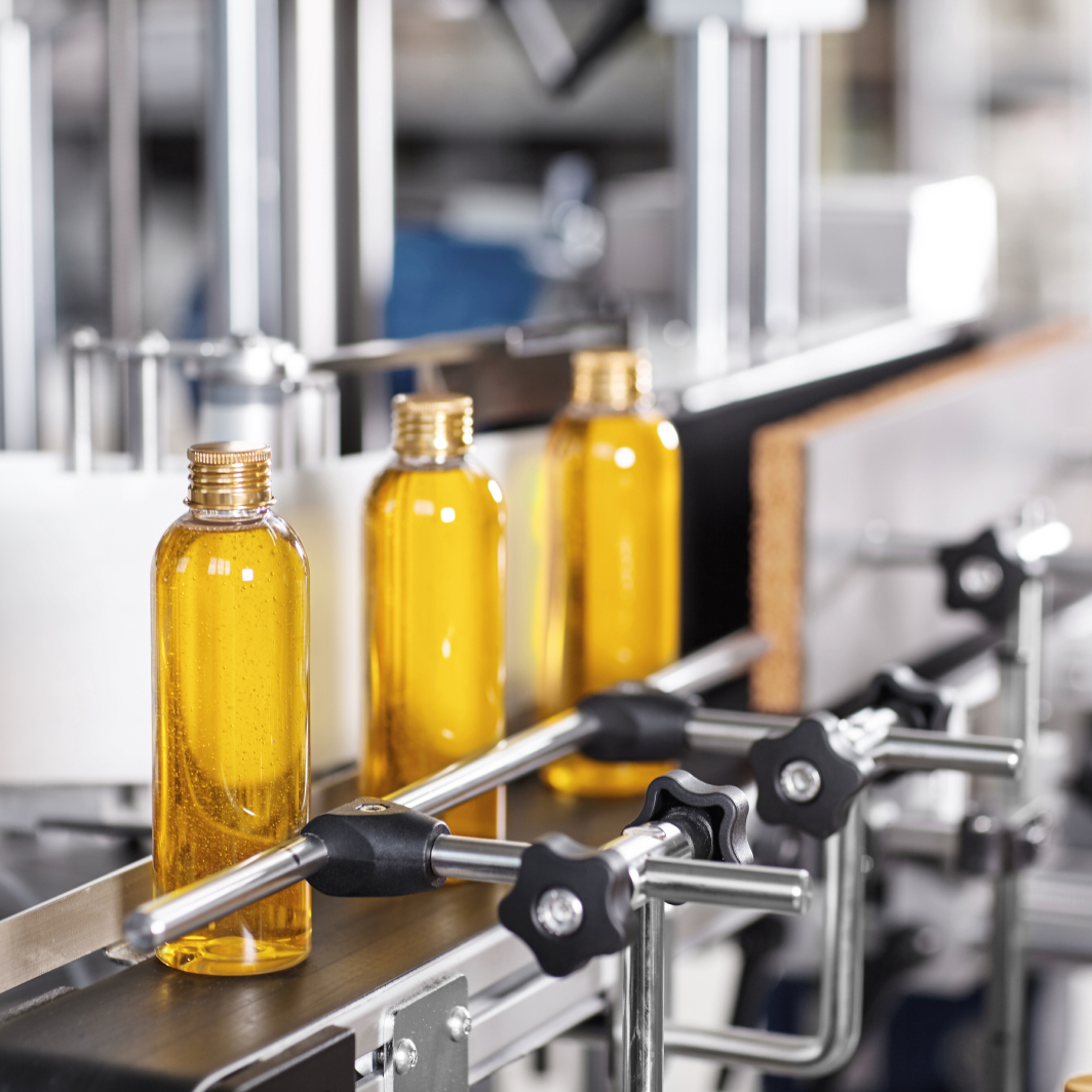 Manufacturing production line with bottles